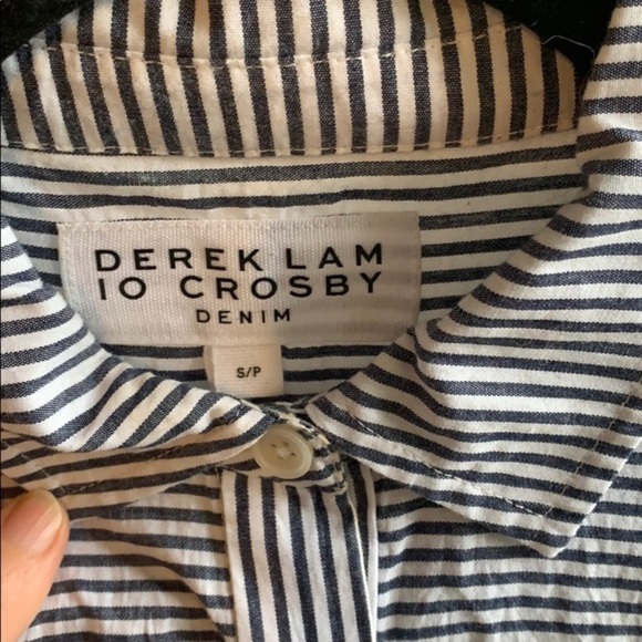 10 Derek Lam Crosby Striped Two Tone Button Down - Picture 4 of 8